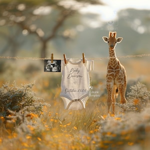 Giraffe Pregnancy Announcement Digital, Gender Neutral Safari Baby Reveal, Giraffe Baby Announcement, Editable Social Media Reveal Template