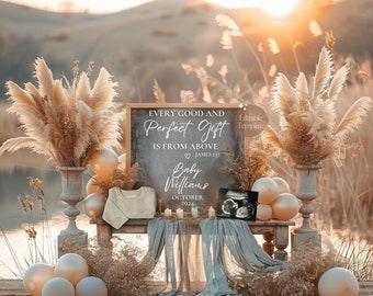 Boho Religious Pregnancy Announcement, Every Good & Perfect Gift Scripture Baby Reveal, Editable Christian Template, Gender Neutral Digital