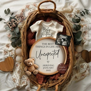 Unexpected Pregnancy Announcement Digital, Neutral Boho Baby Announcement, Social Media Baby Reveal, EDITABLE Gender Neutral Template