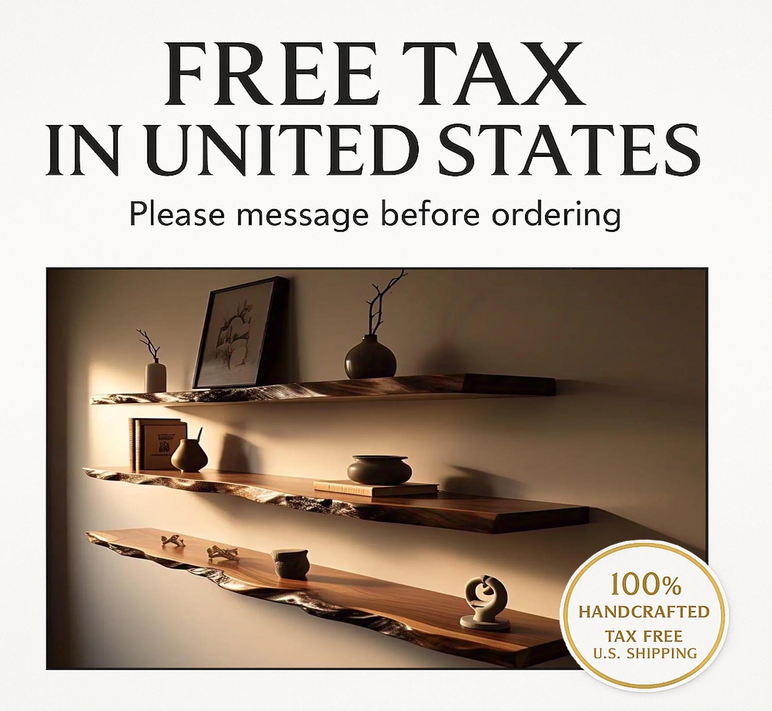 Live Edge Floating Wall Shelves, Teak Wood, Modern Shelf Easy Installation with Included Hardware