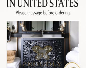 Carved Lombok Indigo Powder Cutouts Bathroom Carving Single Vanity Furniture
