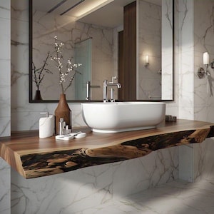 Etagère pour meuble-lavabo flottante Live Edge Supports muraux pour meuble-lavabo Etagères rustiques pour salle de bain Comptoir de meuble-lavabo en bois