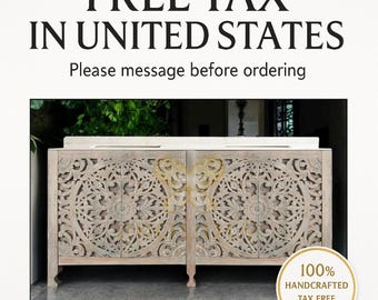 Carved Lombok White washed Powder Bathroom Carving Double Vanity Furniture