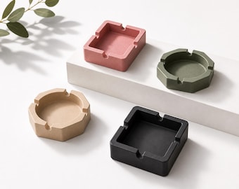 Modern Concrete Ashtray: Octagon or Square, Colorful Home Decor