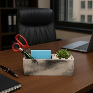 Modern Concrete Desk Organizer: Minimalist Planter & Pen Holder