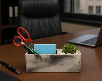 Modern Concrete Desk Organizer: Minimalist Planter & Pen Holder
