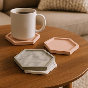 Hexagon Concrete Coaster or Tray - Minimalist Home Decor - Housewarming Gift - Unique Coasters - Colorful Organizer - Jewelry Trinket Tray