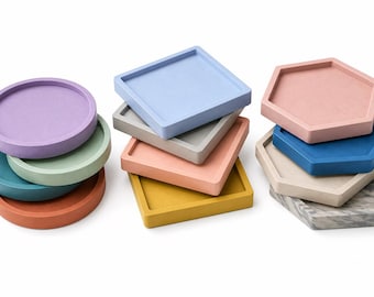 Concrete Coasters or Trays: Modern Coaster, Jewelry Organizer, Circle Square and Hexagon Shapes
