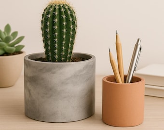 Circle Cylinder Concete Planter - Succulent Cactus Pot - Modern Kitchen Decor - Gift - Wedding or Shower Favor - Organizer - Candle Vessel