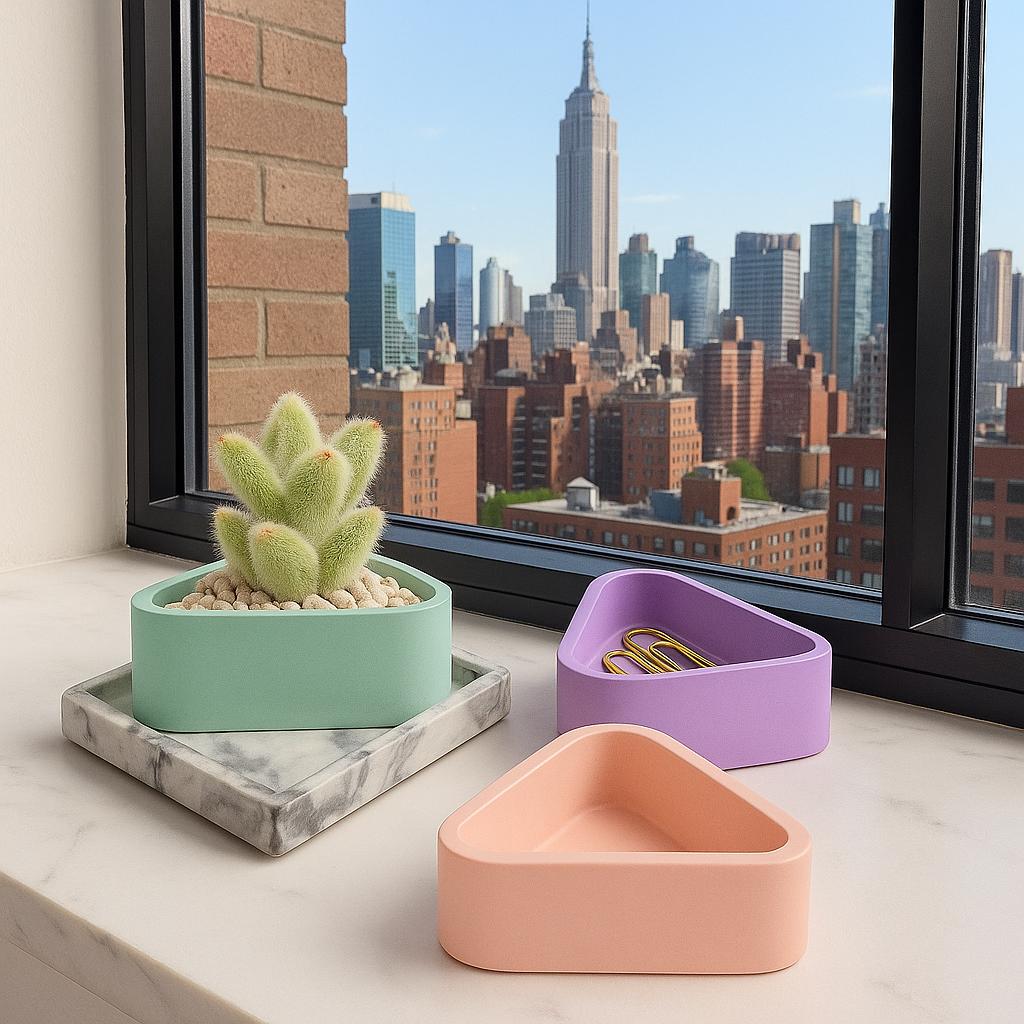 Triangle Concrete Planter: Modern Succulent Pot, Small Decor