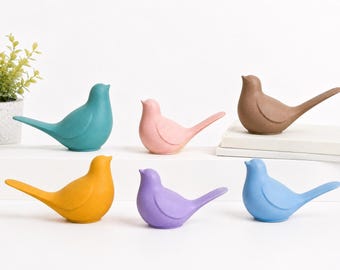 Concrete Birds Decor Set – Minimalist Handmade Concrete Birds - Tabletop and Desk Accents - Colorful Scandinavian Shelf Companions