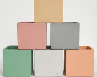 Square Cube Concrete Planter - Succulent Pot -  Pot - Modern Decor - Gift - Wedding/Shower Favor - Concrete Product - Candle Vessel