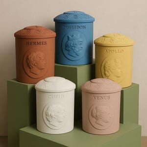 Greek God Concrete Jar: Classical Home Decor, Colorful Organizer
