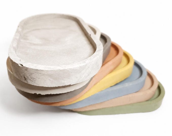 Concrete Oval Tray - Decorative Tray - Handmade Home Decor - Entry Catchall Tray - Cement Trinket Dish - Jewelry Tray - Colorful Organizer