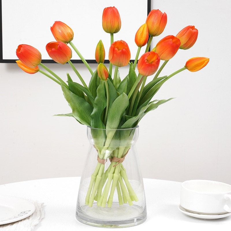 10 piezas tulipán color salmón, tulipán de silicona de lujo, ramo falso de  tulipanes, tulipanes artificiales decorativos, flores artificiales únicas -   España