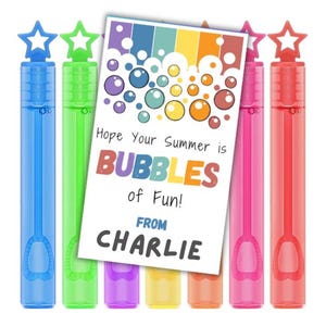 Printable Bubbles Tag. Sommerferien DIY Junge oder Mädchen Candy Free Treat. Bubble Wand Geschenk für Klassenzimmer, Kindergarten, Vorschulfreunde & Lehrer