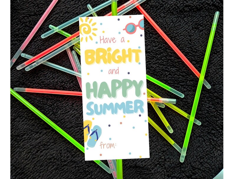 Printable Glow Stick Tag Summer Vacation Favor, Ready to Print ...