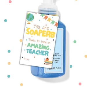 2Pk Soap Tag Lehrer Wertschätzung Seife Geschenk für Klassenzimmer Vorschule Kindergarten, Kindertagesstätte, Digitale Datei, die zum Drucken bereit ist.