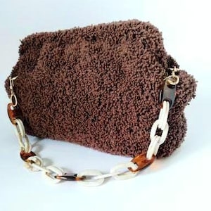 Handmade Furry Brown Teddy Bag-Fuzzy Pouch Bag-Luxury Plush Shoulder Bag-Sheepskin Bag-Faux Fur Retro Bag-Curly Fabric Ravioli Bag-Gıfts