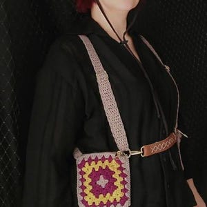 Crochet Cotton Purple Saddle Bag-Women's Gray Shoulder Tote Bag-Adjustable Shoulder Bag Pattern-Green Harness Bag-Gift for Girlfriend