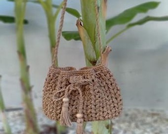 Crochet shoulder bag - Handmade knitted bag - Designer bag - Brown Bag - Paper Rope Bag - Women Summer Tote Bag - Straw Beach Shoulder Bag