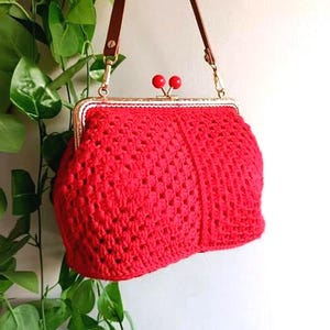 Rote Netztasche mit Lederband-Boho-Einkaufstasche-Häkeln Platz Schultertasche-Vintage Häkeltasche-Umweltfreundliche Frauentasche-Gemütliches Häkel-Geschenk