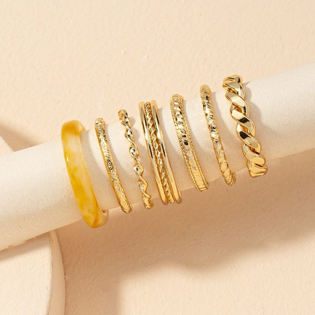 7 Pcs Gold Ring Set, Gold Stacking Ring Set, Thin Stacking Rings