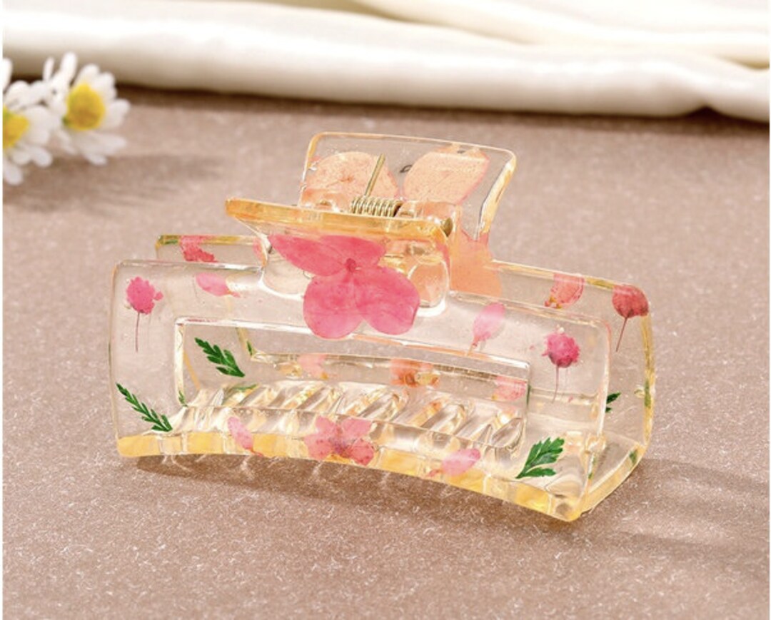 Dried Flower Resin Hair Claw, Floral Hair Claw, Pressed Flower Hair