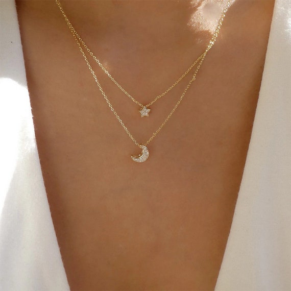 Gold Star and Moon Necklace Gold Layered Necklace Moon Pendant