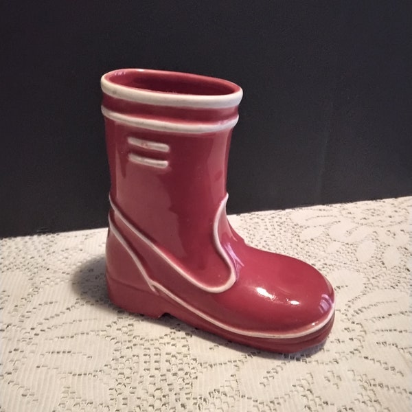 Red Rain Boot Galoshes Ceramic Planter/Vase Collectible Rare