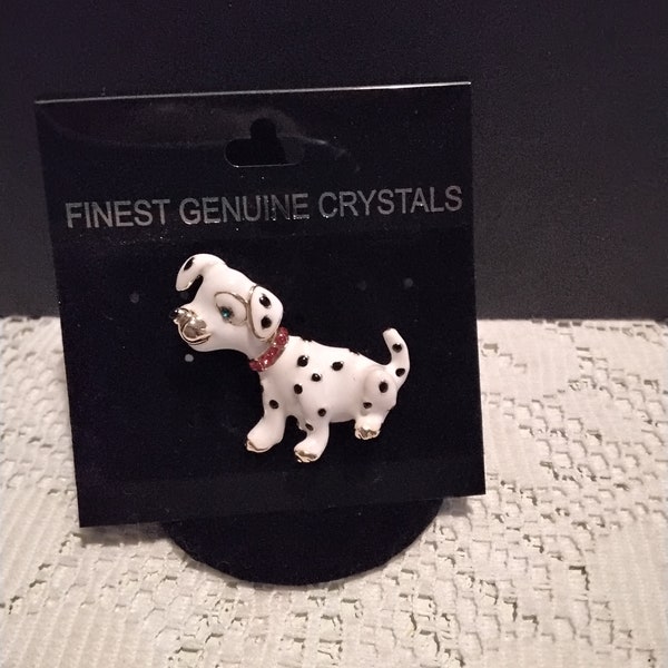 Dalmatian Dog/Puppy Enameled Brooch/Pin W/Genuine Crystals