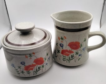 Haniwa Stoneware Cream & Sugar Bowl Set Maywood Pattern