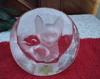 Vintage Lead Crystal Cat Paperweight made by Zajecar