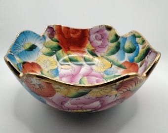 Vintage Chinese Porcelain Bowl Floral Design Hand Painted