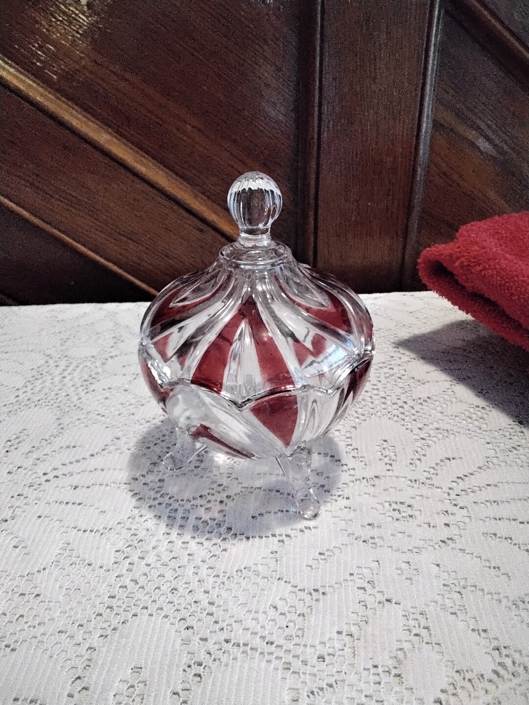 Vintage Fine Crystal Red Candy Dish W/lid Etsy