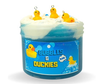 Bubbles and Duckies Crunchy Clear Blue & Foam Slime with Rubber Ducky Charms