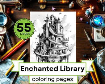 Kolorowanka „Zaczarowana Biblioteka”: 55 stron z grafiką fantasy (PDF i JPG)