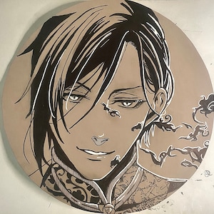 Sebastien Michaelis  Anime Art (8” Circle) Khaki-Grey Aesthetic
