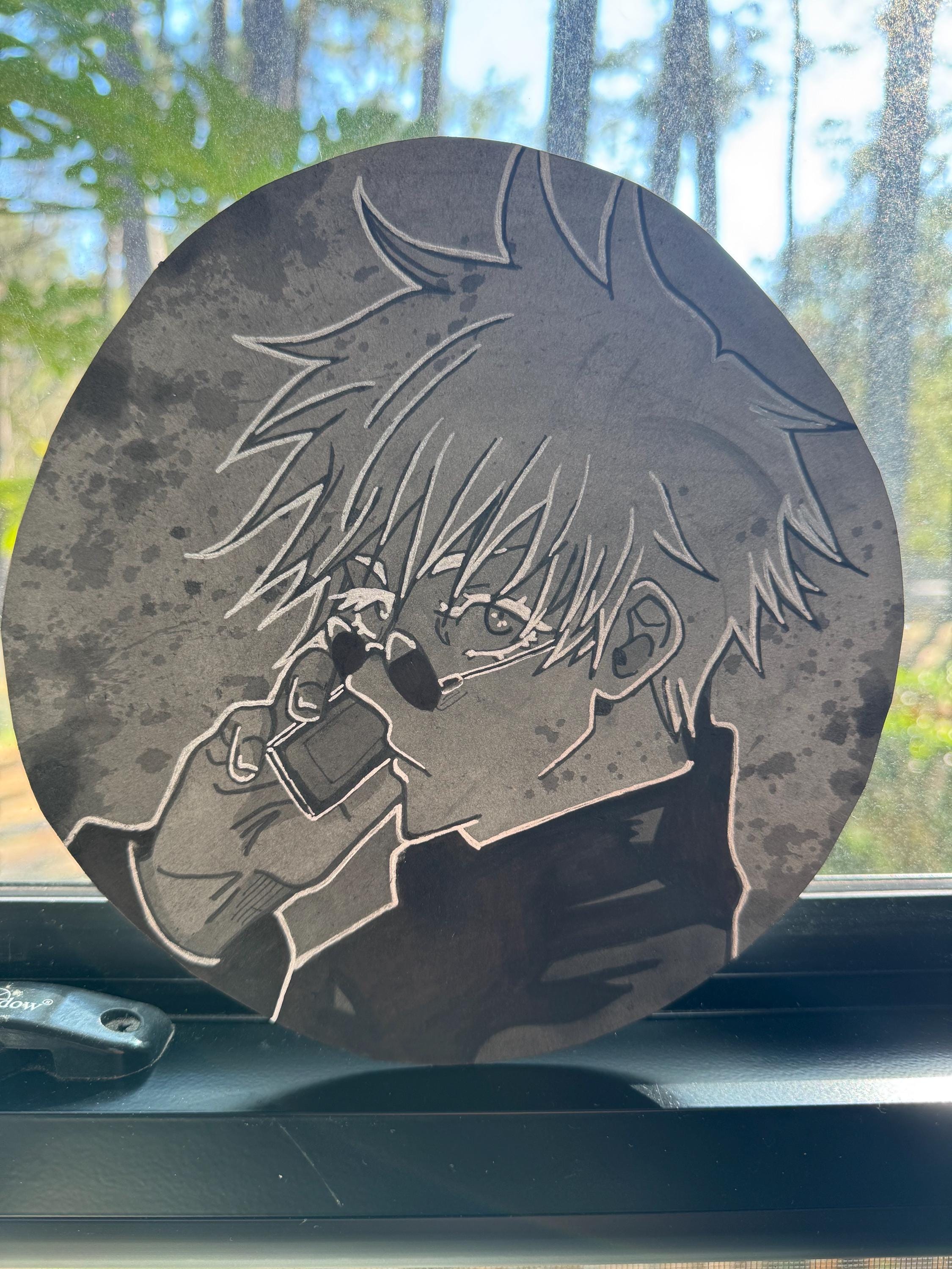 Gojo Satoru Anime Art (8” Circle) Dark Grey Background + Splattered ...