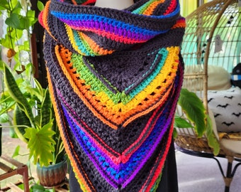 Black and Rainbow Hooded Scarf