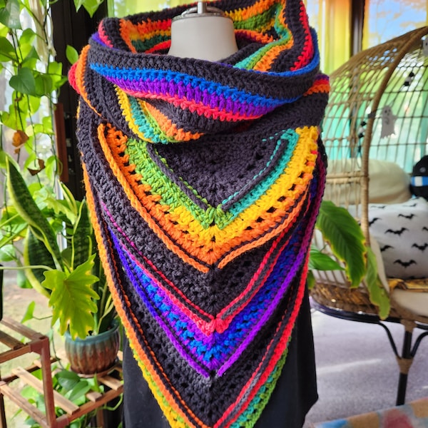 Black and Rainbow Hooded Scarf