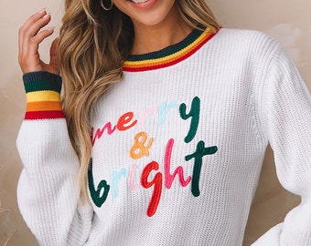 Merry & Bright Striped Trim Sweater