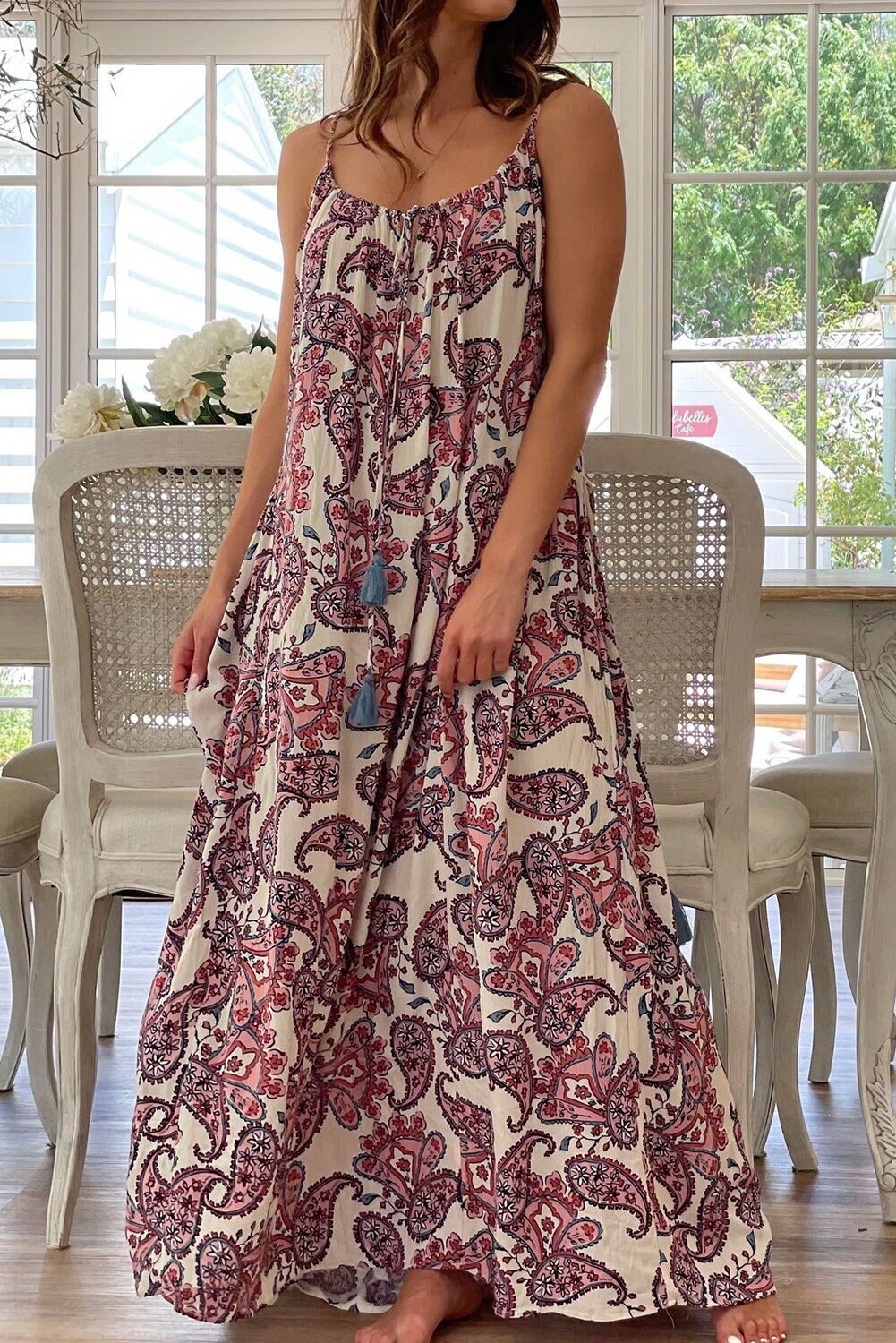 Cage Detail Paisley Woven Maxi Dress