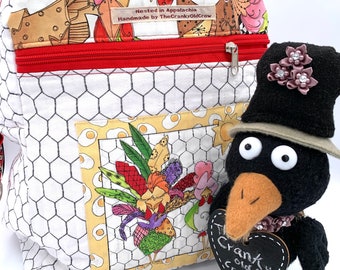 Eggstra-special Glamor Hens Handcrafted Backpack made in the USA by this CrankyOldCrow using Solar and Human Energy.