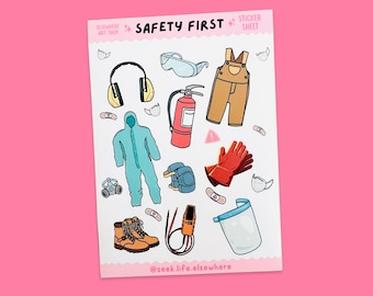 Female Carpenter Safety Gear Stickers, DIY Builder PPE Sheet, Nomad Merch
