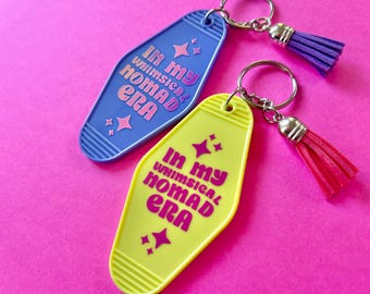 Whimsical Nomad Era Keychain, Retro Motel Style, Solo Travel Gift