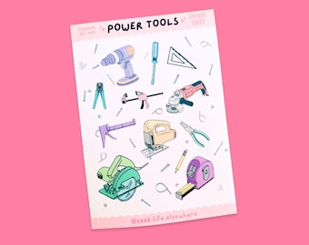 Pink Power Tools Sticker Sheet, Female Builder Craftsman Merch, DIY Carpenter Gift