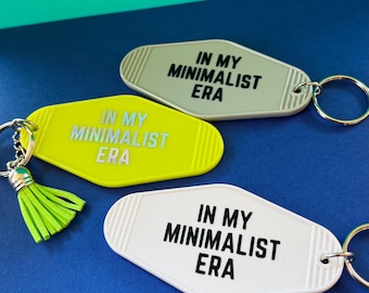 Minimalist Era Keychain, Retro Hotel Tag, Tiny Home Gift, Minimalism Merch