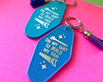 Vanlife Keychain, On My Way To Build My Van, Retro Motel Style Gift
