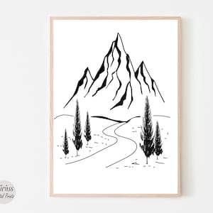 Minimalist Mountain Line art , Printable wall art, Digital Download, Landscape drawing poster, Nature home decor, Scenery Print,